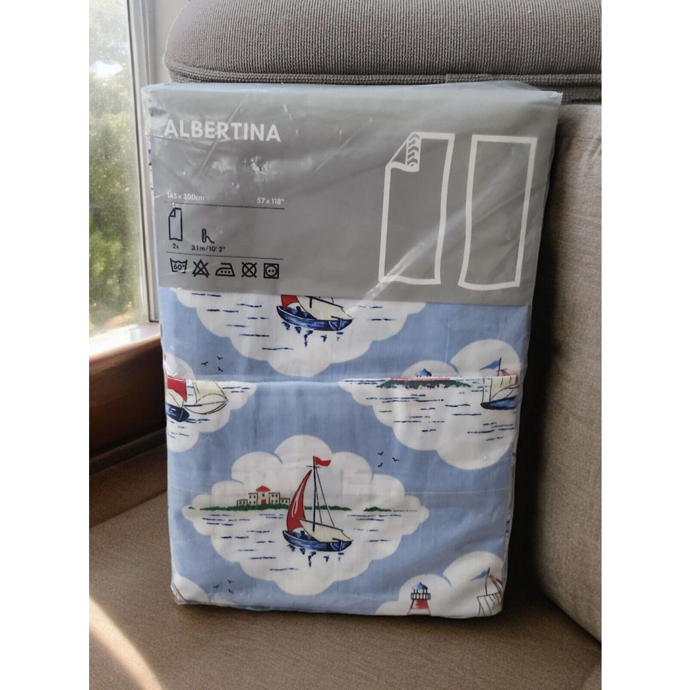 IKEA Sailboat Lighthouse Curtain Panels (1 pair) ALBERTINA 57 x 118 NEW